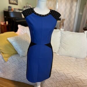 ABS by Allen Schwartz Blue & Black Studded Cap-Sleeve Sheath Dress